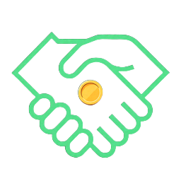 Neongr&uuml;ner Handshake mit Goldm&uuml;nze - Freunde-werben-Programm bei Jack Casino